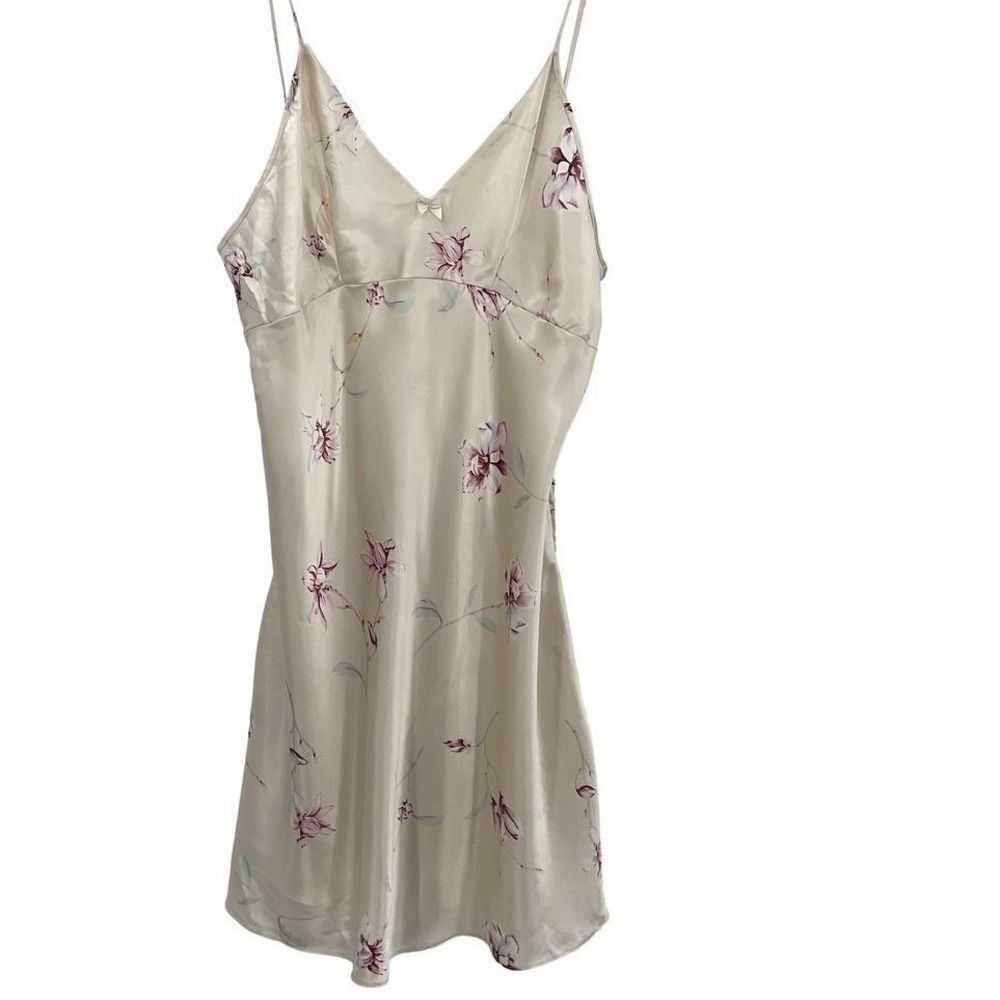 Private Luxuries Floral Satin Chemise Nightgown XL Cream Purple Sleepless Slip - Picture 2 of 5